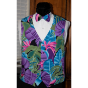 Purple and Teal Tropical Vest and Bow Tie Set 